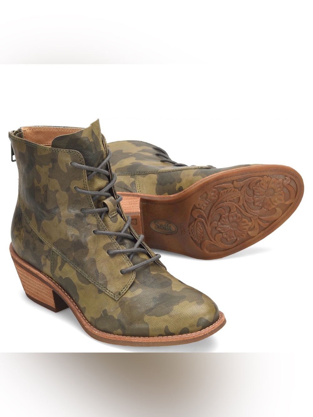 Söfft Annalise Olive Camo Italian Leather Lace-Up Boots NWOB - 7